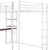 Full Size Metal Loft Bed with 2 Shelves and one Desk ; White (Old SKU: LP000191AAK )
