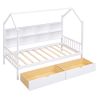 Wooden Twin Size House Bed with 2 Drawers; Kids Bed with Storage Shelf; White