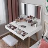 Wooden Mirror Vanity Desk Makeup Table; White