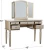 Bedroom Contemporary Vanity Set w Foldable Mirror Stool Drawers Silver Color