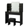 Modern Dressing table with 2 Drawers; 4 open shelves; Rectangular Makeup Table with Mirror; 10-lamp bulb; ; 42.52*15.75* 52.76inch; for Bedroom; Black