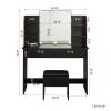 Modern Dressing table with 2 Drawers; 4 open shelves; Rectangular Makeup Table with Mirror; 10-lamp bulb; ; 42.52*15.75* 52.76inch; for Bedroom; Black